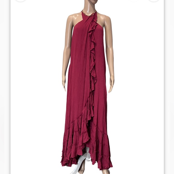 Free People Endless Summer Wraparound Halter Ruffled Flouncy Red Maxi Dr… - Picture 4 of 16